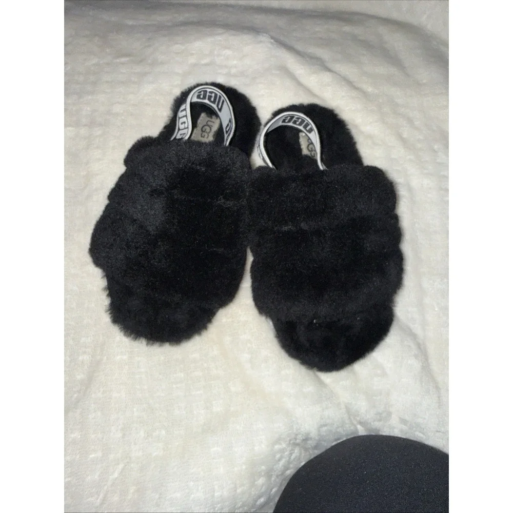UGG Kids Fluff Yeah Slide Slippers Black Size 12